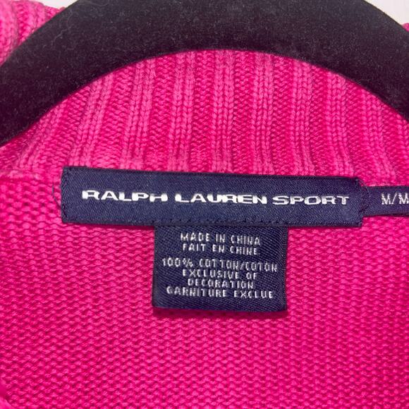 Vintage Ralph Lauren Sport Pink Zip-Up Cable Knit Jacket Size Medium - Picture 13 of 15